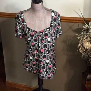 Susan Lawrence Black and Pink Geometric Blouse